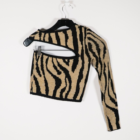 NBD Olivia Wool Blend Cut Out One Shoulder Zebra Animal Print Pattern Sweater - Picture 1 of 4